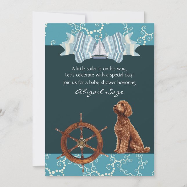 Invitation Baby shower nautique et Goldendoodle Boy (Devant)