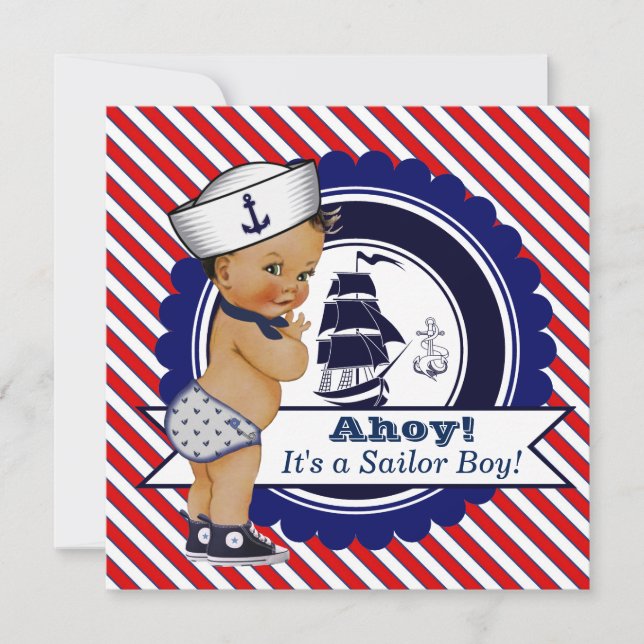 Invitation Baby shower Nautique Ethnique Little Sailor (Devant)