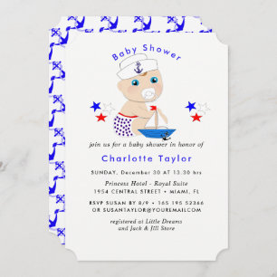 Invitation baby shower Nautique Garçons mignon marin Bleu