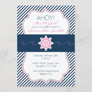 Invitation Baby shower nautique Invitation-Marine Bleu & Rose