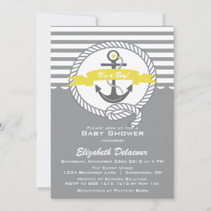 Invitation Baby shower nautique jaune et gris