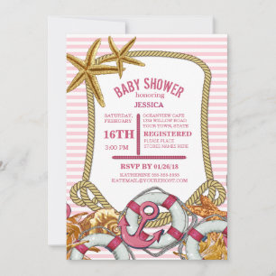 Invitation Baby shower Nautique moderne pour filles