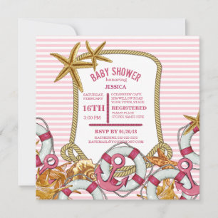 Invitation Baby shower Nautique moderne pour filles
