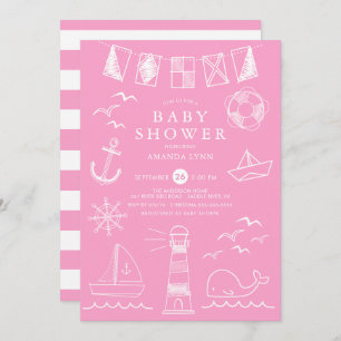 Invitation Baby shower Nautique Nautical Sailboat Girl