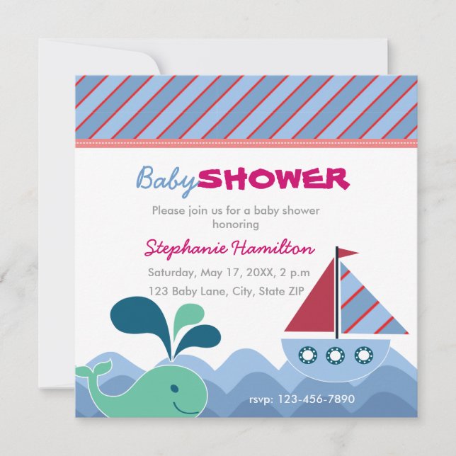 Invitation Baby shower nautique personnalisé (Devant)