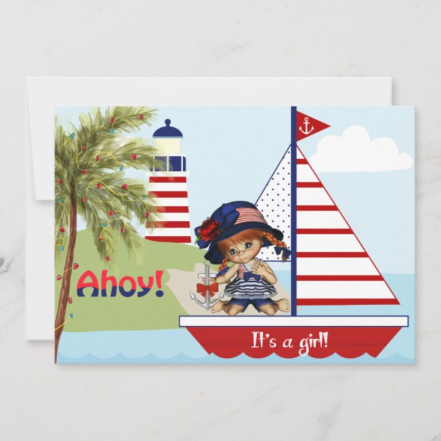 Invitation Baby shower nautique pour fille (Devant)