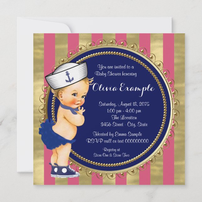 Invitation Baby shower nautique pour filles (Dos)