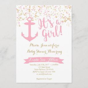 Invitation Baby shower nautique - rose et or
