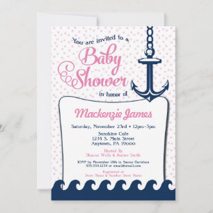 Invitation Baby shower Nautique Rose Retro Girl