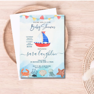 Invitation Baby shower nautique Watercolor Boat