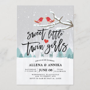 Invitation Baby shower neige hivernal Douce Petites filles ju