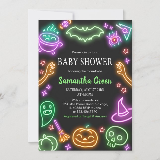 Invitation Baby shower Neon Halloween (Devant)