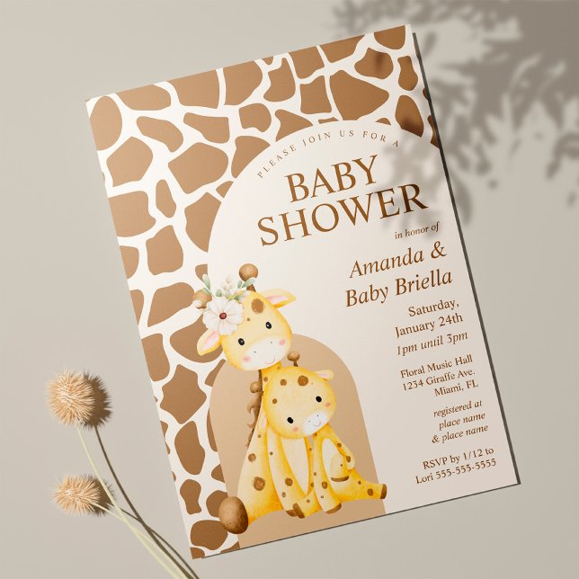 Invitation Baby shower Neutral Mama et Baby Giraffe (Créateur téléchargé)