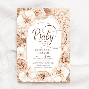 Invitation Baby shower Neutral Mocha Gold Floral