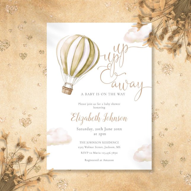 Invitation Baby shower Neutre À Ballons À Air Chaud Vers Le H (Up And Away Hot Air Balloon Neutral Baby Shower Invitation)