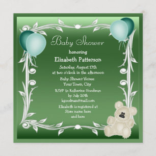 Invitation Baby shower neutre à l'ours en peluche et aux ball
