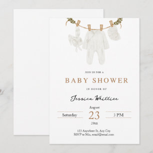 Invitation Baby shower Neutre Aquarelle Vêtements pour bébé