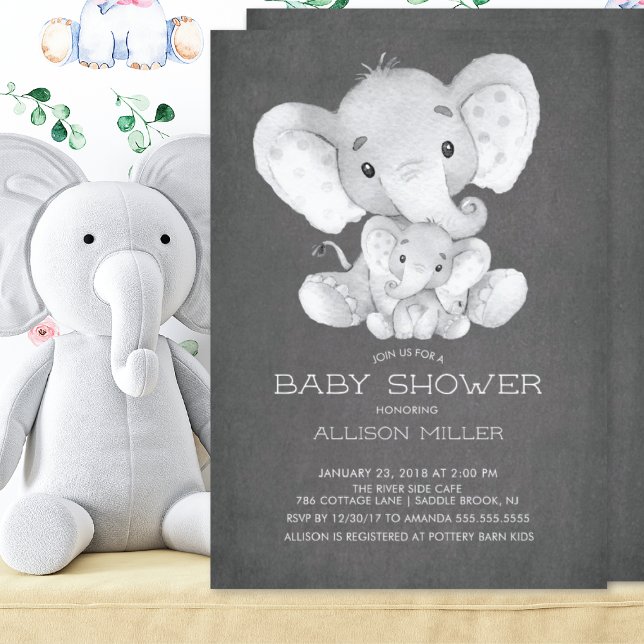 Invitation Baby shower neutre Chalkboard Elephant (Créateur téléchargé)