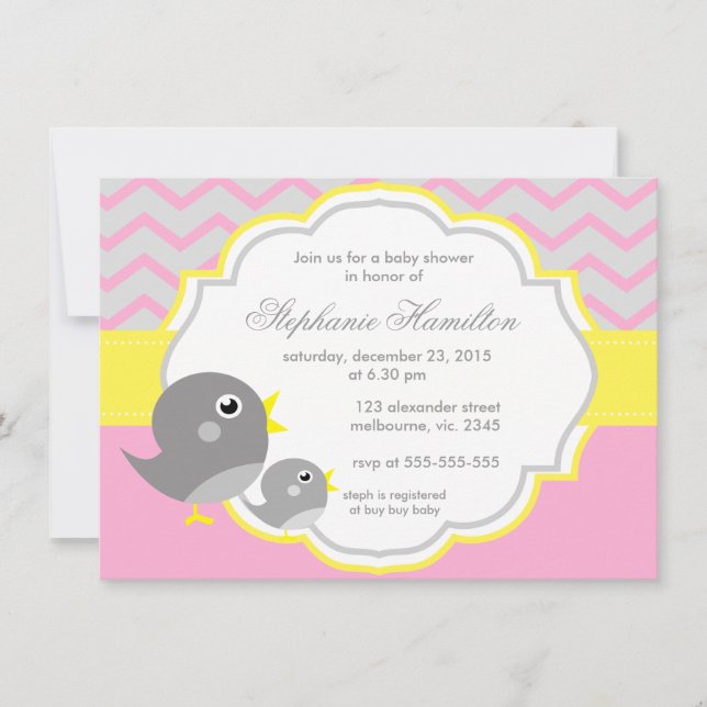 Invitation Baby shower neutre citron gris chevron (Devant)