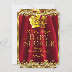 Invitation Baby-Shower neutre Couronne royale régale rouge or