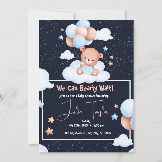 Invitation Baby shower neutre d'attente de l'ours en peluche (Devant)