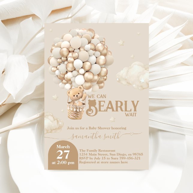Invitation Baby shower neutre d'attente de l'ours en peluche (Créateur téléchargé)