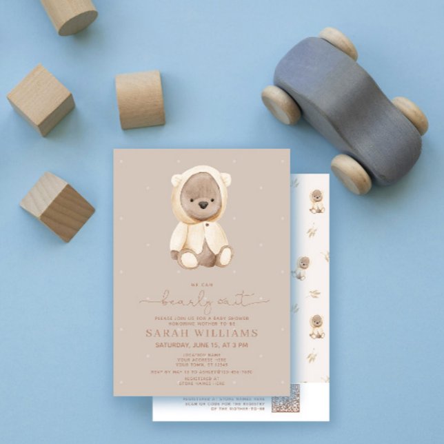 Invitation Baby shower neutre d'attente minimale du code QR (Créateur téléchargé)