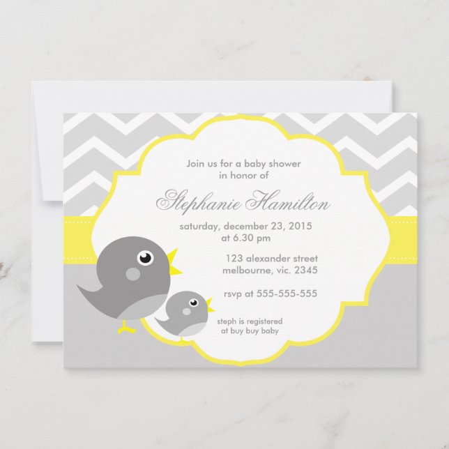 Invitation baby shower neutre de citron gris (Devant)