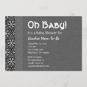 Invitation Baby shower neutre de dentelle gris Motif blanc no