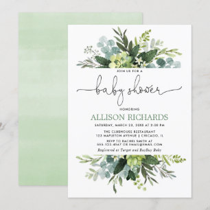 Invitation Baby shower neutre de feuillage de verdure de