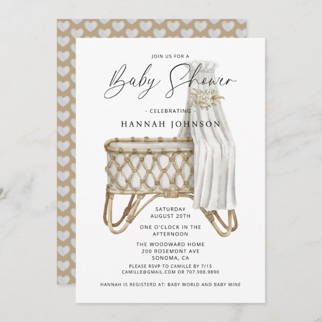 Invitation Baby shower neutre de genre Boho (Devant / Derrière)