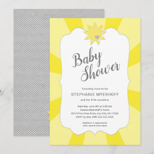 Invitation Baby shower neutre de genre de soleil, gris jaune