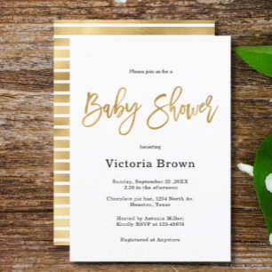 Invitation Baby shower neutre de genre en faux or simple