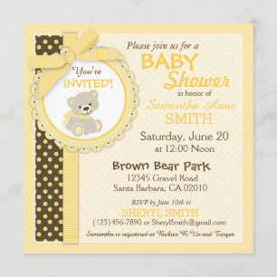 Invitation Baby shower neutre de l'ours en peluche