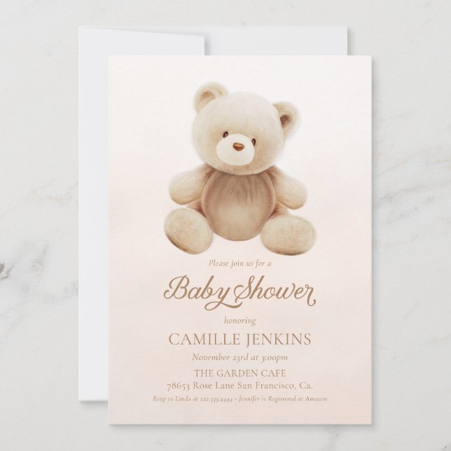 Invitation Baby shower neutre de l'ours en peluche (Devant)