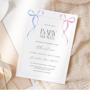 Invitation Baby shower neutre de sexe rose bleu Bow