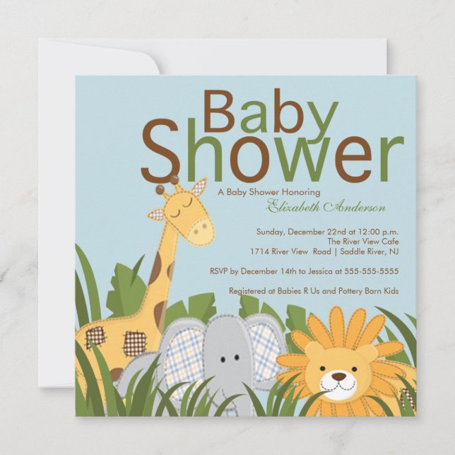 Invitation Baby shower neutre des animaux de Jungle Safari (Devant)