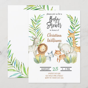 Invitation Baby shower neutre des animaux de la jungle