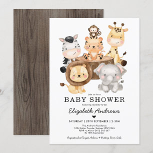 Invitation Baby shower neutre des animaux sauvages de Whimsic