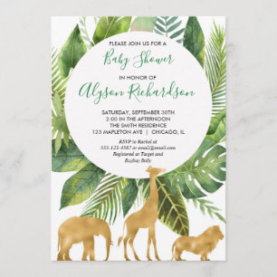 Invitation Baby shower neutre d'or vert de genre de safari