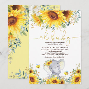 Invitation Baby shower neutre éléphant des tournesols du jard