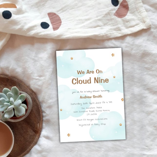 Invitation Baby shower Neutre Étoiles Neuf Étoiles Neuf Étoil (Gender Neutral Cloud Nine Stars Baby Shower Invitation)