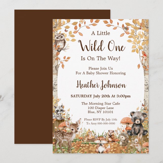 Invitation Baby Shower Neutre Forêt Rustique (Devant / Derrière)