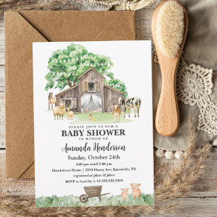 Invitation Baby shower neutre genre animal de ferme rustique