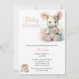 Invitation Baby shower neutre genre lapin fourré