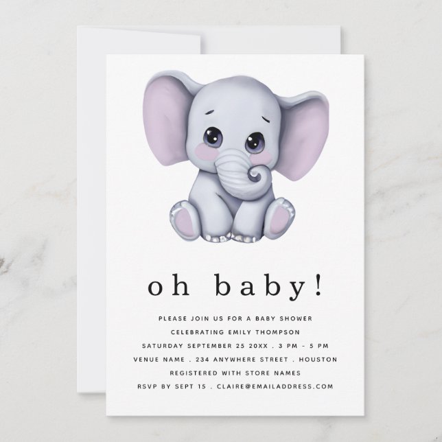 Invitation Baby shower neutre homme éléphant (Devant)
