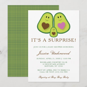Invitation Baby shower neutre homme-femme de l'Avocado mignon
