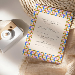 Invitation Baby shower neutre homme-femme géométrique et colo