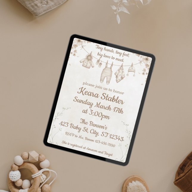 Invitation Baby shower Neutre Mains Minuscules, Pieds Minuscu (Créateur téléchargé)