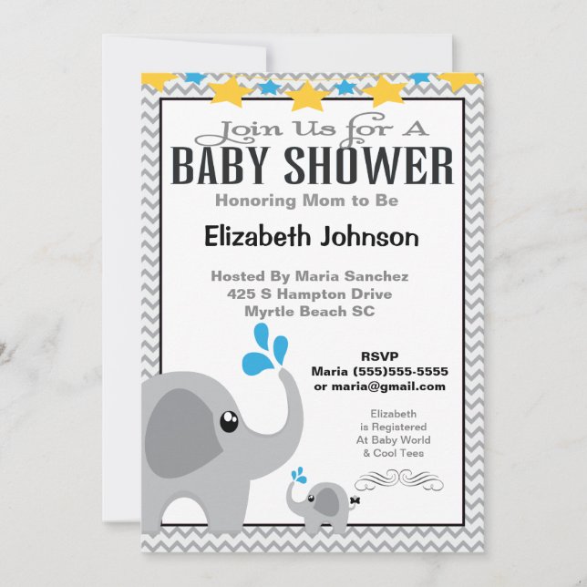 Invitation Baby shower neutre maman et bébé élépha (Devant)